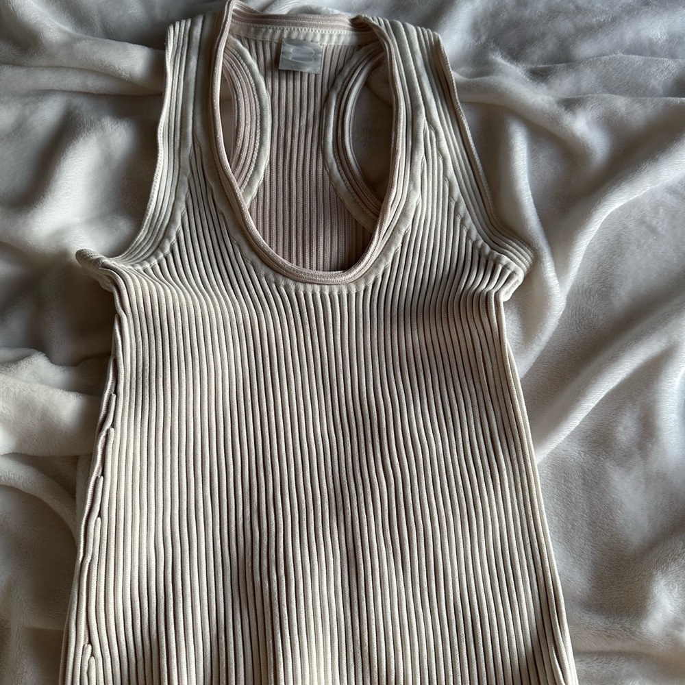 8 by Yoox Cream Ribbed Tank Top